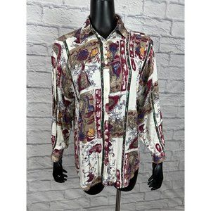 Ninon De Lenclos Rayon Button Up Long Sleeve Floral‎ Vtg 90's Women's Size Large